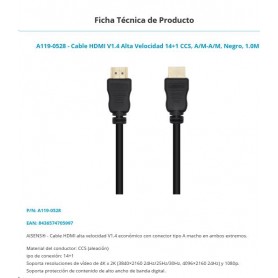 CABLE AISENS HDMI 1.4 MACHO 1MT. NG.