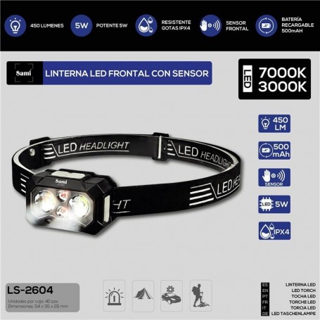 LINTERNA SAMI LED CABEZA SENSOR 5W 450LM RECARG