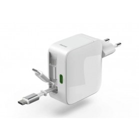 CARGADOR HAMA MINI 30W 2 USB-C RETRACT.