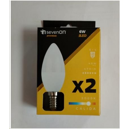 BOMBILLA 7H LED VELA 6W E14 3000K PACK.2