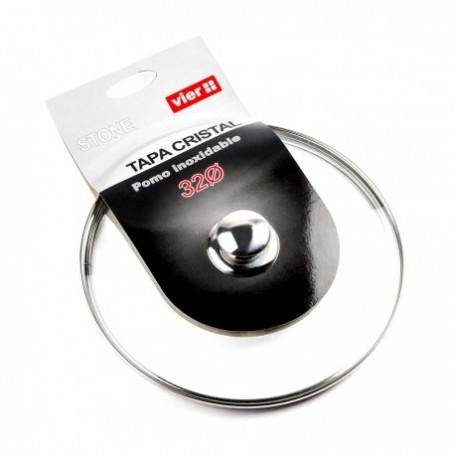 TAPA VIER VIDRIO 32cm POMO INOX