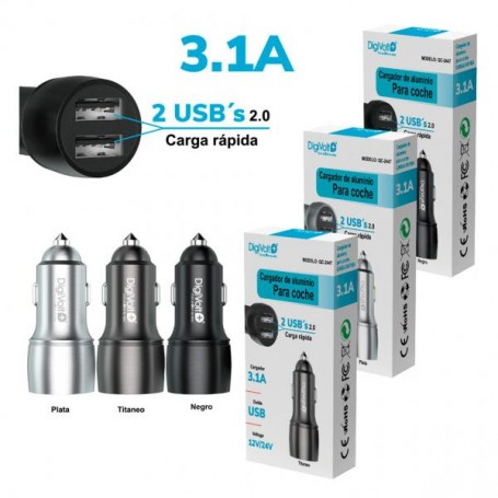 CARGADOR DIGIVOLT COCHE ALUM.DUAL 3.1A QC-2447 NE.