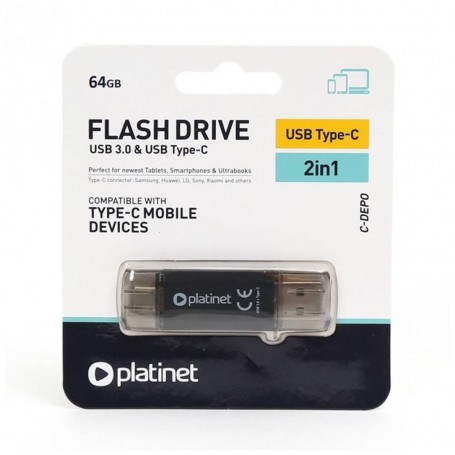 PENDRIVE PLATINET 64Gb+TYPE C PMFC64 NG.