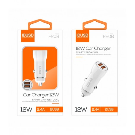 CARGADOR IDUSD COCHE USB DUAL 2.4A F20B
